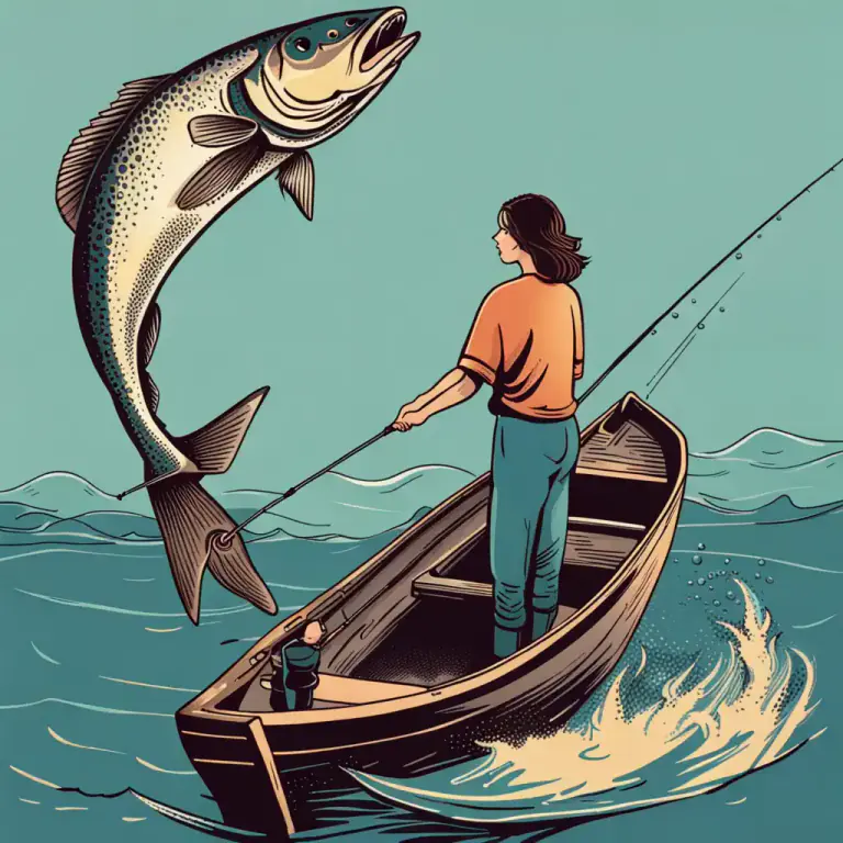 Visual representation of "reel in" - To pull in a fish that you have caught on your fishing line.