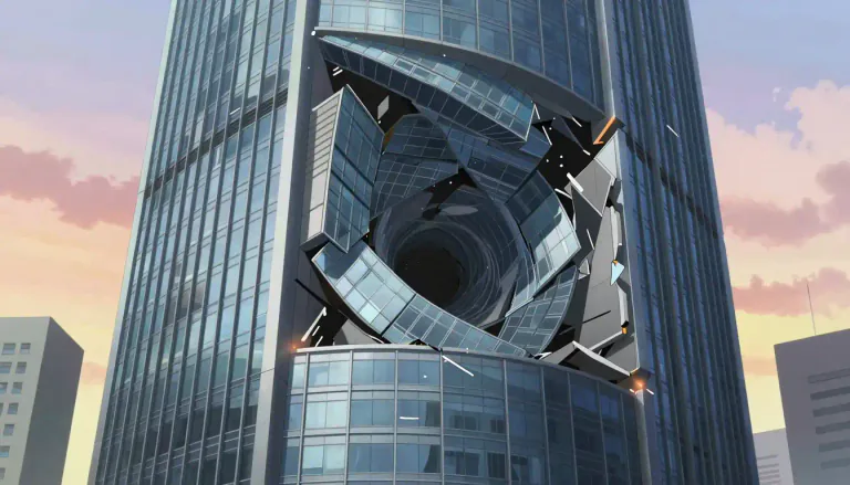Visual representation of "implosion" - A sudden failure or collapse of an entity from the inside.