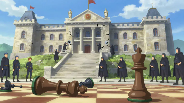 Visual representation of "subversion" - The act of undermining or overthrowing something established, like a government or an idea.