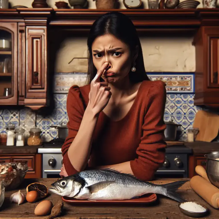 Visual representation of "fishy" - Having a strong or unpleasant smell of fish.