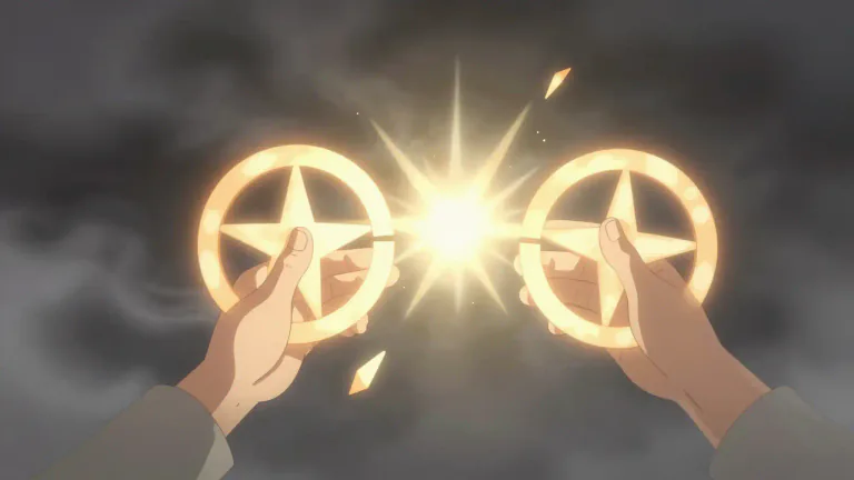Visual representation of "reunite" - To make two or more things one again.