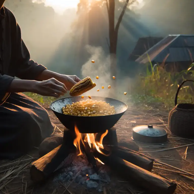 Visual representation of "parch" - To roast or toast something, like grains, in heat without burning