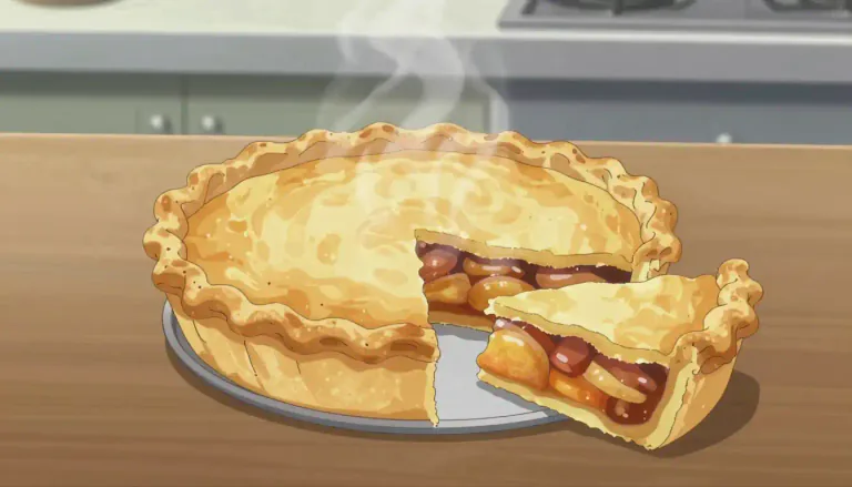 Visual representation of "pie" - A type of food with a filling like meat or fruit, cooked in a pastry crust