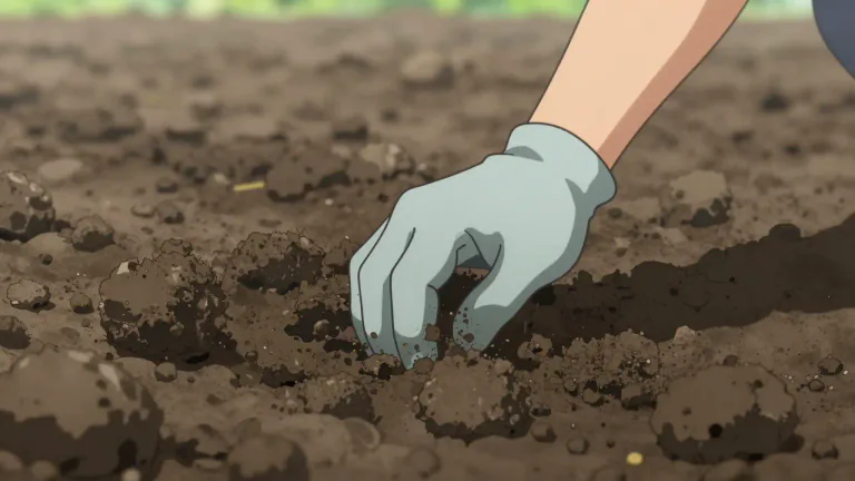Visual representation of "tilth" - The state of being moist and crumbly, especially in relation to soil that is ready to be cultivated.