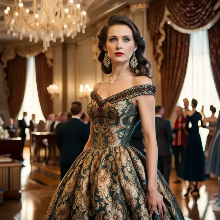 Visual representation of "damask" - Made of or resembling damask fabric.