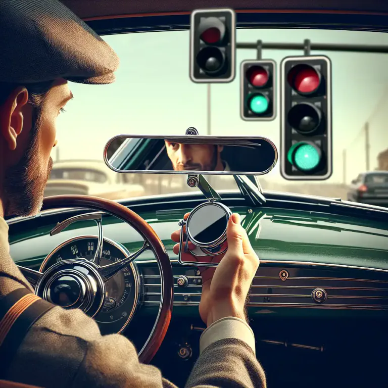 Visual representation of "periscope" - A device in some older models of cars allowing the driver to see traffic lights when stopped directly beneath them.