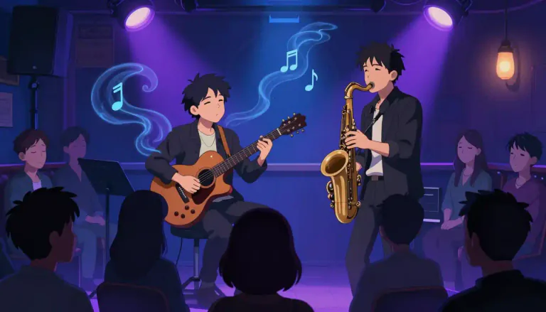 Visual representation of "bluesy" - Sounding similar to blues music or having a feeling or style of blues music.