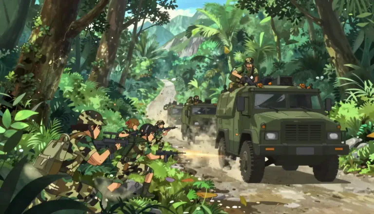 Visual representation of "guerilla" - A form of warfare that involves hit-and-run tactics and ambushes by small groups of combatants.