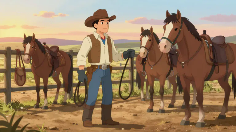 Visual representation of "wrangler" - A person who manages and takes care of horses, especially in North America.