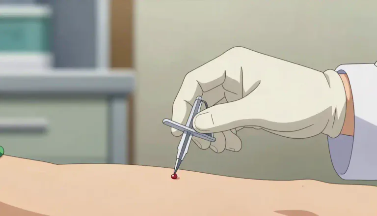 Visual representation of "lancet" - A small, wide, sharp-pointed knife used by doctors for cutting skin and tissue