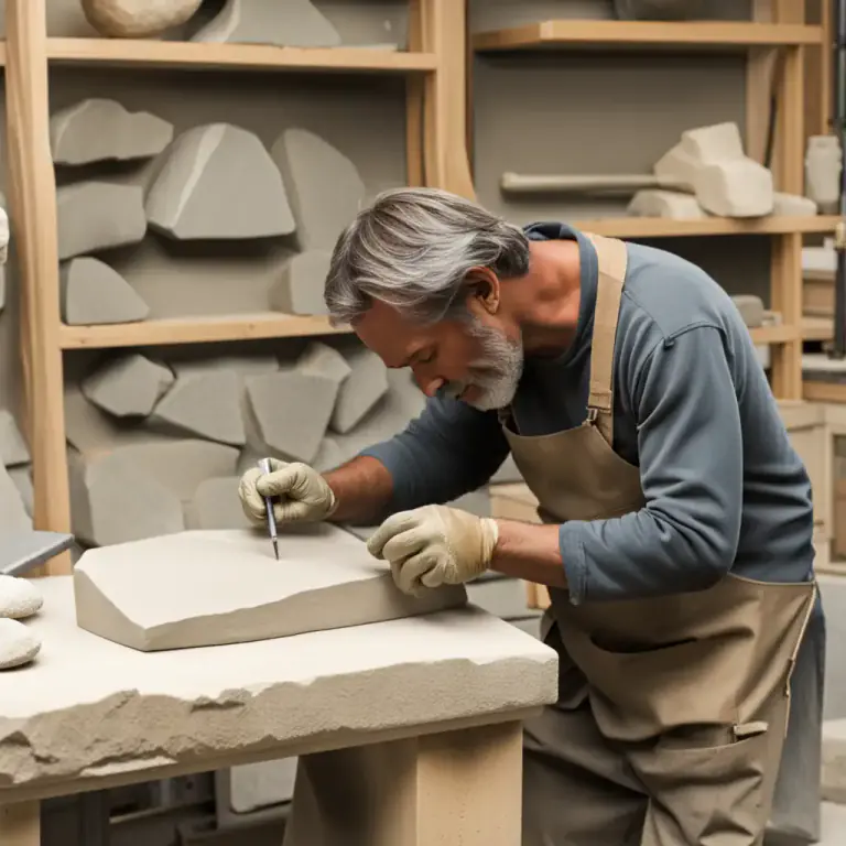 Visual representation of "banker" - A bench with a raised surface from which stone is chiselled