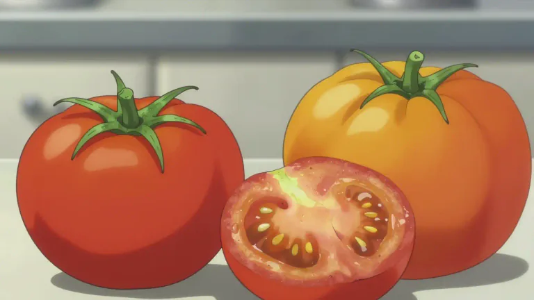 Visual representation of "tomato" - A red or yellowish fruit with a juicy pulp, used as a vegetable in cooking