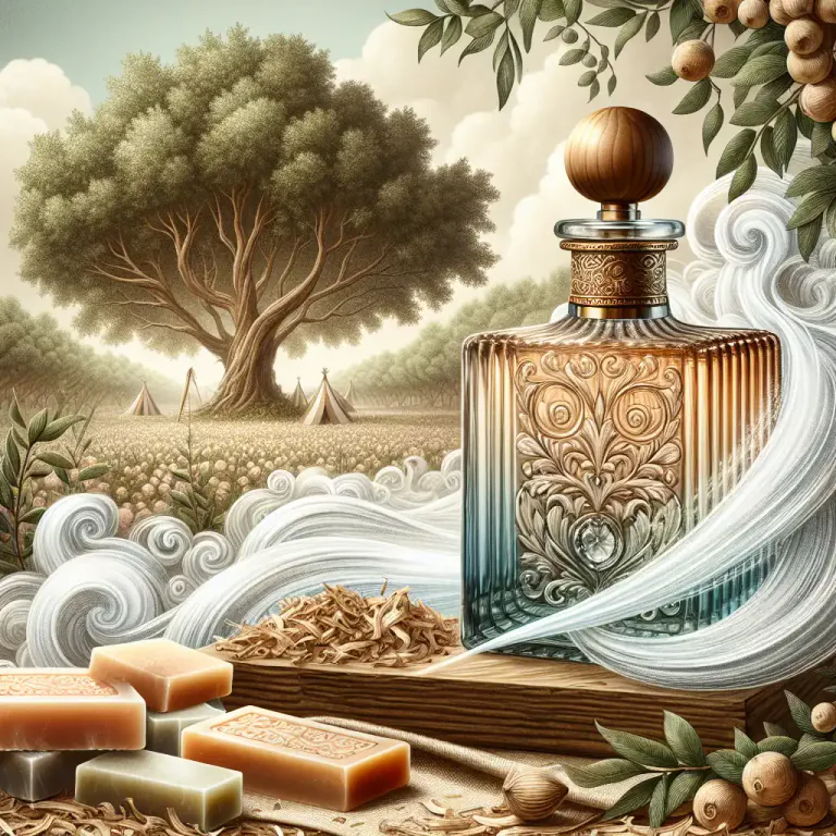 Visual representation of "sandalwood" - A fragrance or scent derived from sandalwood used in perfumes and soaps