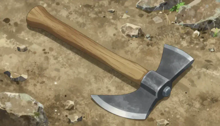 Visual representation of "mattock" - A tool like a pickaxe, with a flat end for digging