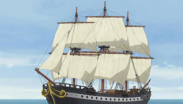 Visual representation of "mizzen" - The third mast, or the mast aft or behind the mainmast, on a ship.