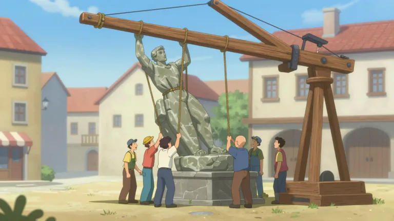Visual representation of "erect" - To build or put up something, like a building or a statue.