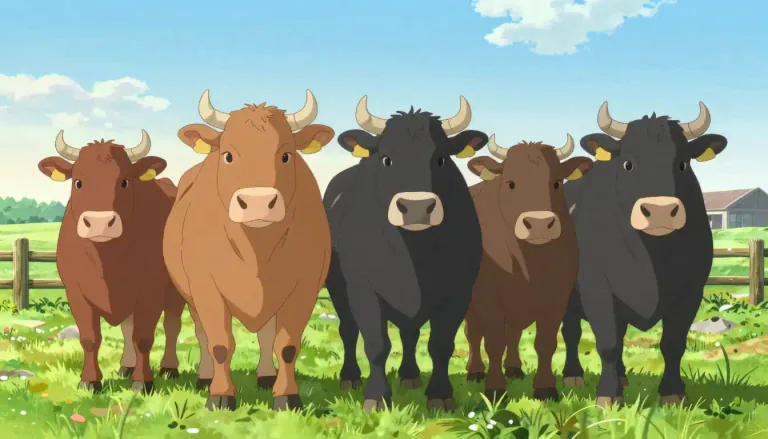Visual representation of "cattle" - Large animals that are often kept by people for milk or meat, also known as cows.