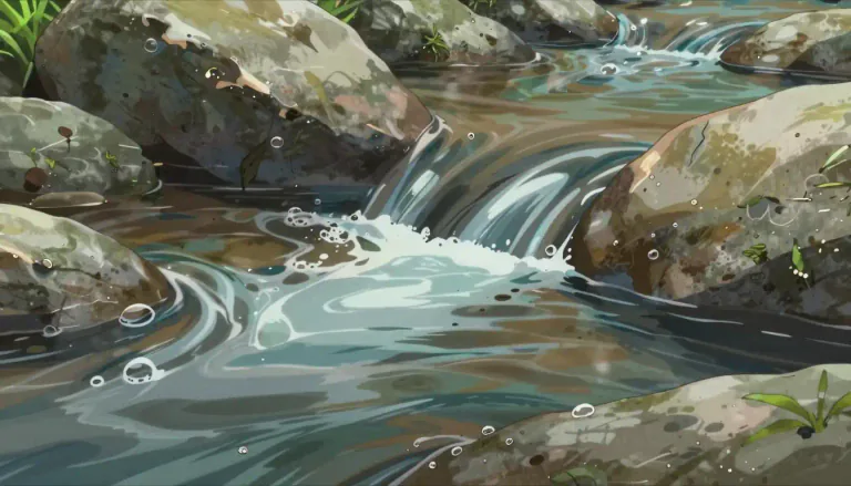 Visual representation of "burble" - To make soft, gurgling or bubbling sound, like water moving.