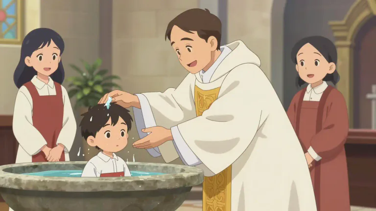 Visual representation of "godson" - A boy or man who is given a special relationship with a person, who is not the boy's or man's parent, during a Christian baptizing ceremony.