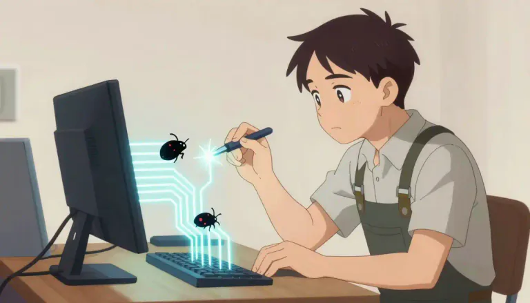 Visual representation of "debug" - To find and remove errors in a program or a piece of equipment.