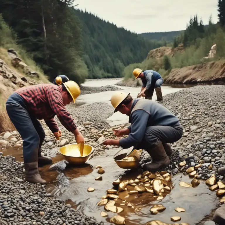 Visual representation of "pan out" - In mining, to wash gravel, sand or crushed rock in a pan to separate the gold