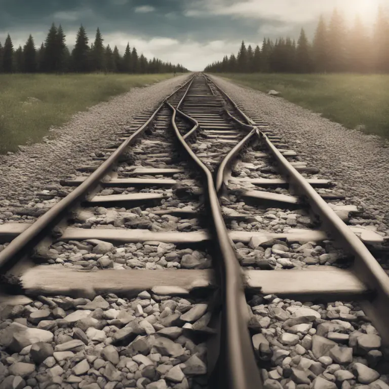 Visual representation of "go off the rails" - To start acting in a way that is not normally accepted by society or to lose control