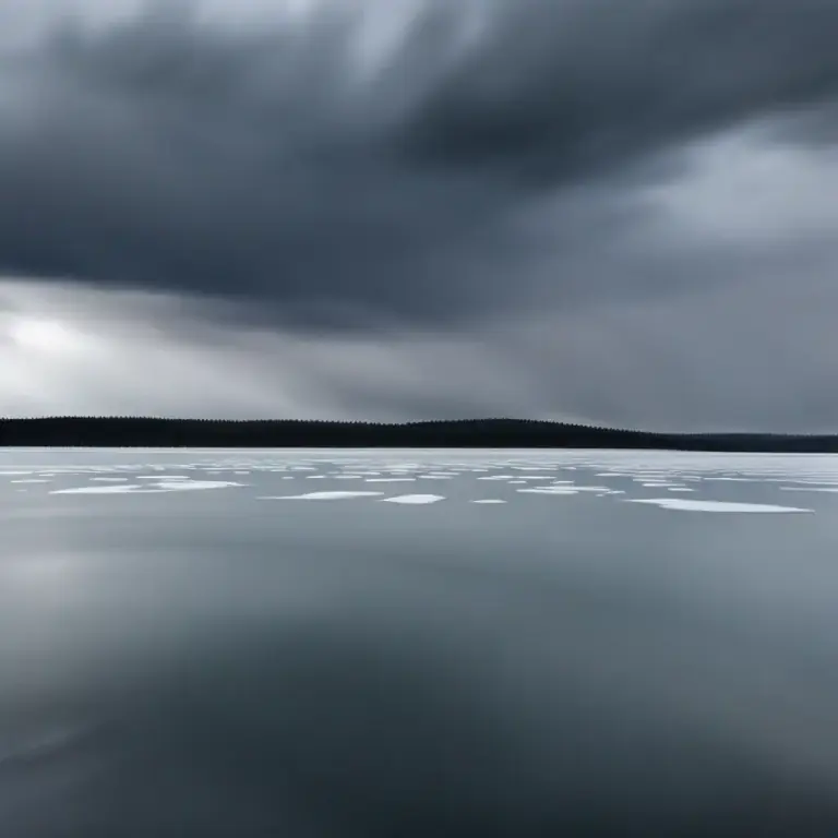Visual representation of "freeze over" - To get covered with ice.