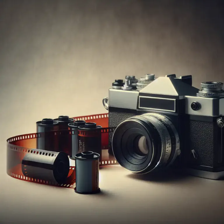 Visual representation of "film" - Photographic material in the form of a roll or sheets, used in a camera to make photographs