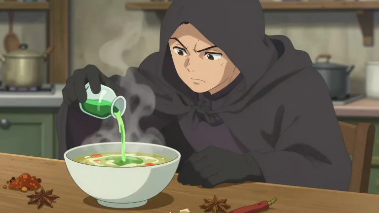 Visual representation of "poisoner" - A person who puts poison in food, drink, or in someone's body on purpose.