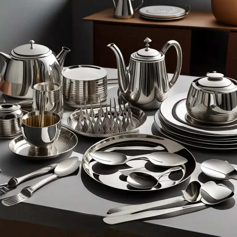 Visual representation of "silver" - Objects, usually household items, made of silver.