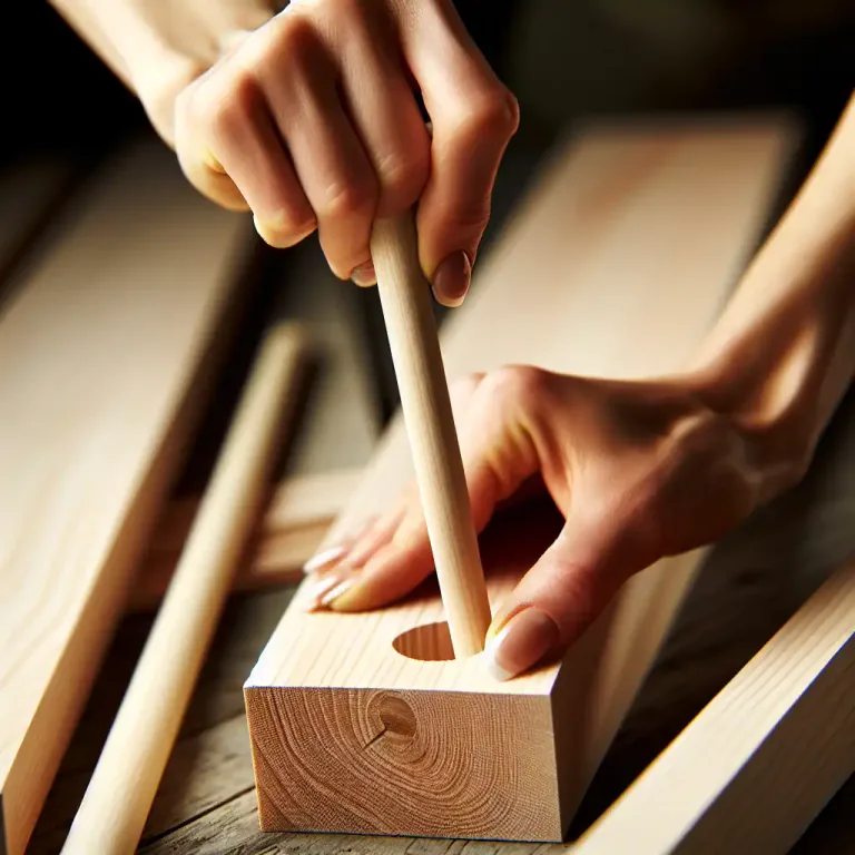 Visual representation of "toggle" - A pin or short rod inserted into a hole to hold pieces of wood or other material together.