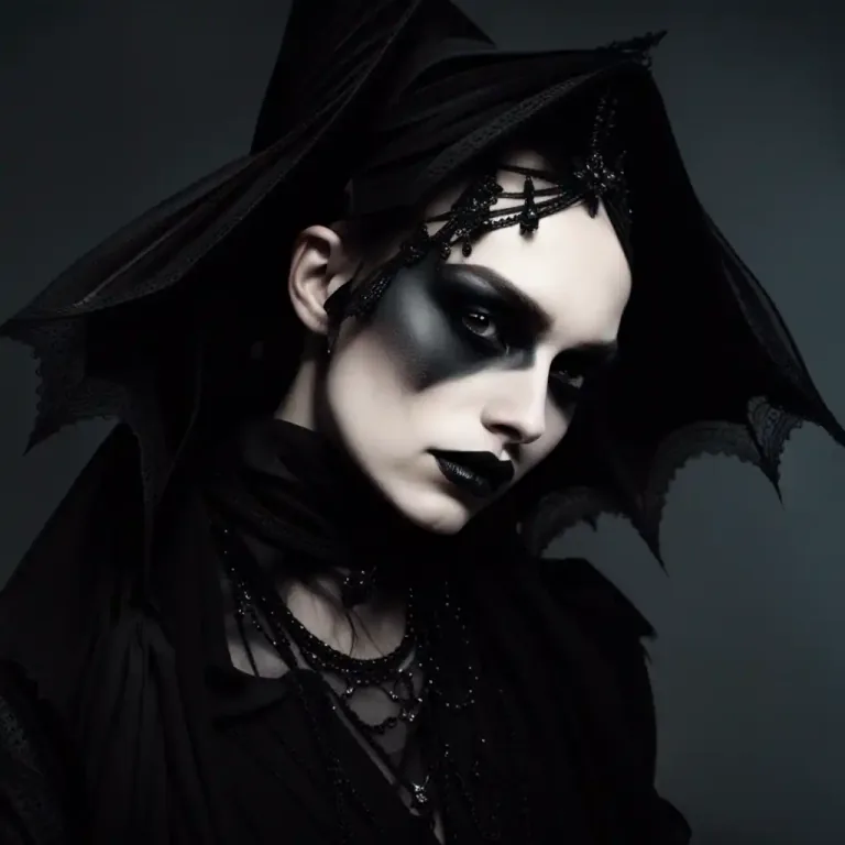 Visual representation of "gothic" - Relating to a style of music and fashion that often involves black clothing and strong make-up