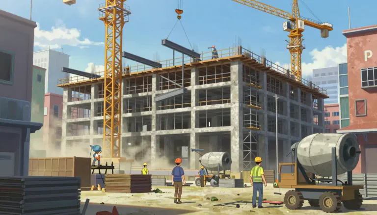 Visual representation of "construction" - The building of something, typically a large structure such as a house or road.