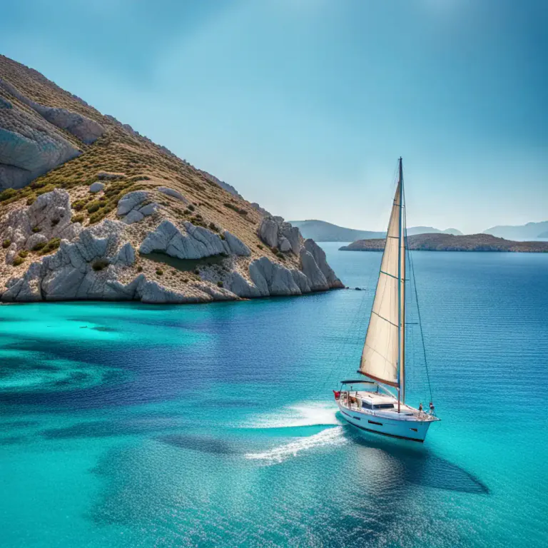 Visual representation of "sail" - Travel in a boat with sails, especially as a sport or recreation.