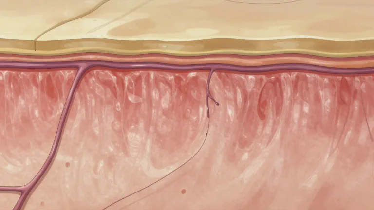 Visual representation of "dermis" - The thick layer of skin below the outer layer, which is called the epidermis