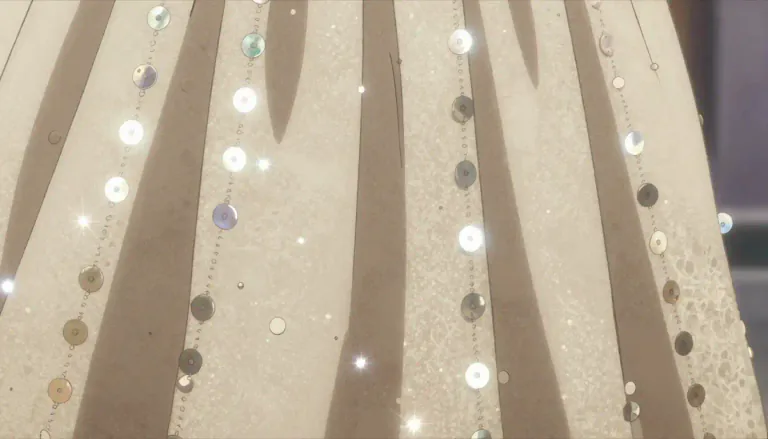 Visual representation of "sequin" - A small shiny disk sewn as one of many onto clothing for decoration