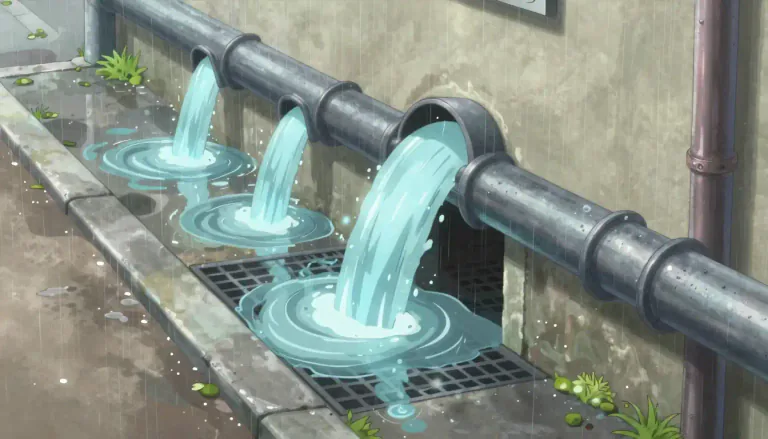 Visual representation of "drainage" - The process of removing water or liquid from a place.
