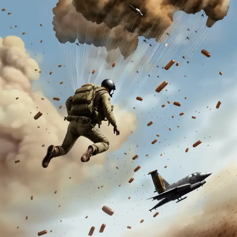 Visual representation of "bailout" - Act of escaping from a dangerous situation in an aircraft by ejecting or parachuting.