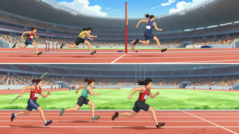 Visual representation of "decathlon" - A sporting event where athletes compete in ten different events over two days.