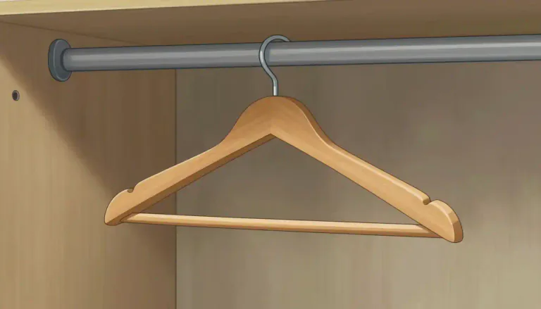 Visual representation of "hanger" - A piece of equipment, usually made of metal or wooden, that you use to hang clothes on in a wardrobe.