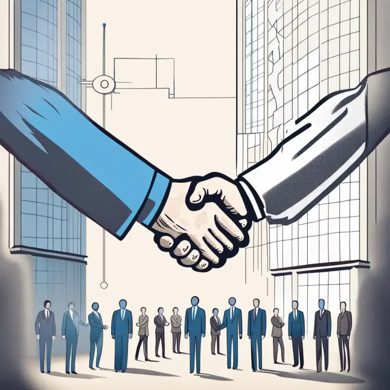 Visual representation of "make common cause with somebody" - To join with another person or group to achieve a shared goal or fight against a common enemy