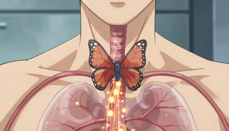 Visual representation of "thyroid" - A gland or organ in your neck that produces hormones that control how quickly the body uses energy, makes proteins, and how sensitive the body is to other hormones.