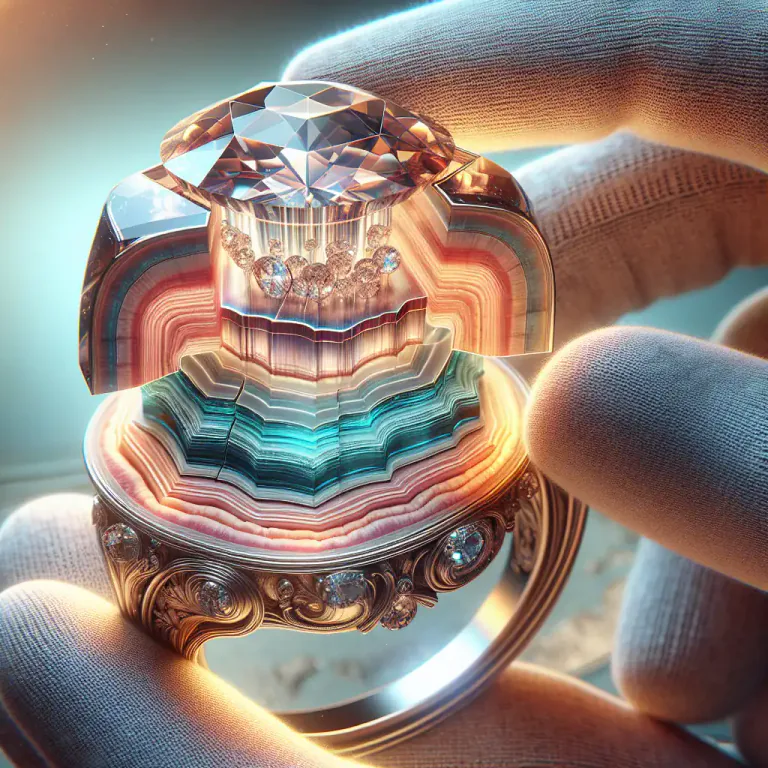 Visual representation of "doublet" - In gemology, a gem made of two parts, usually with a layer of gem-quality material on top of a less precious substrate.