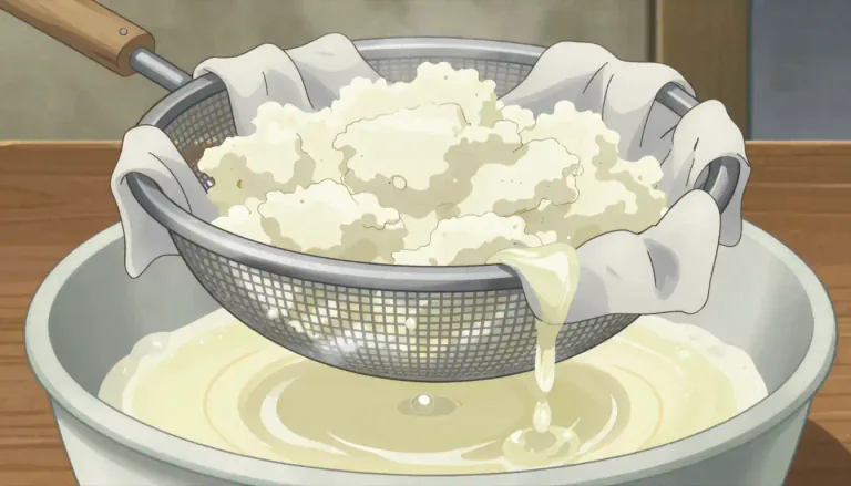 Visual representation of "whey" - The watery part of milk that is left when the curds are removed.