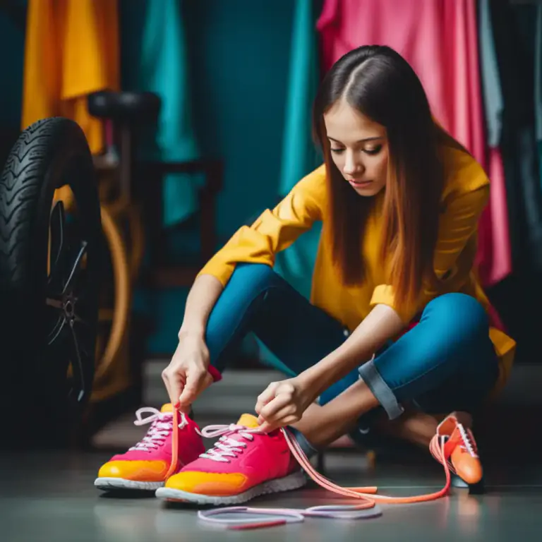 Visual representation of "lace" - To tie or fasten something, especially shoes or clothing, by crossing strings over and through holes on the sides