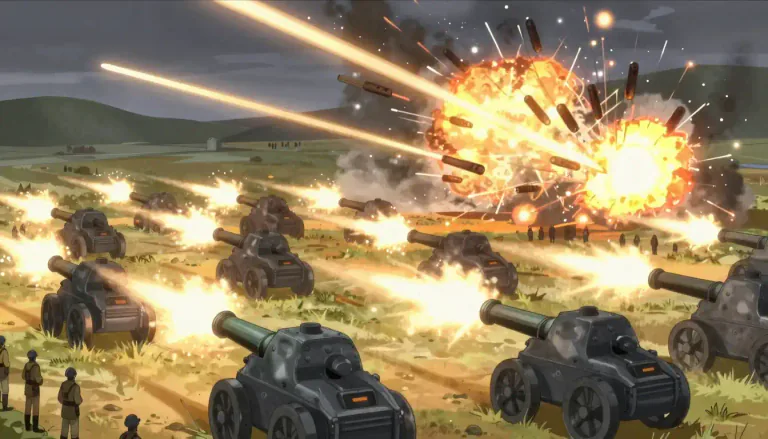 Visual representation of "firepower" - The amount of power or effectiveness of an army, weapons, etc.