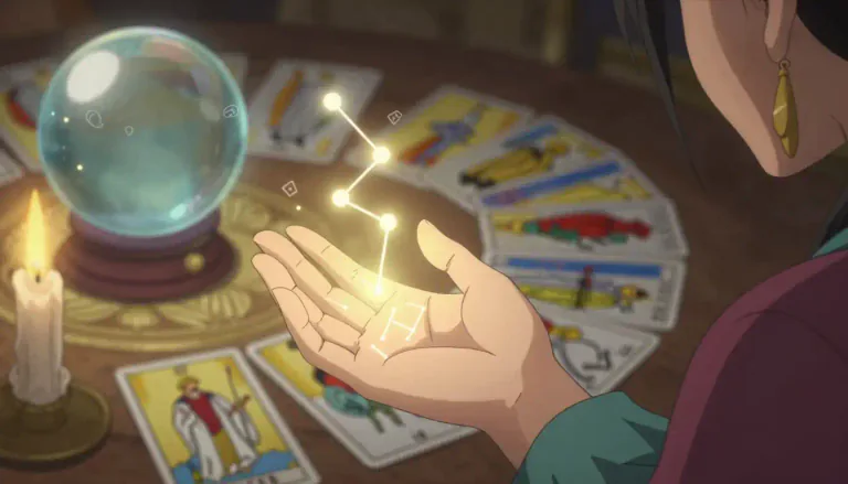 Visual representation of "palmistry" - The practice of telling the future or discovering information about a person's life by studying the lines and other features of the hand.
