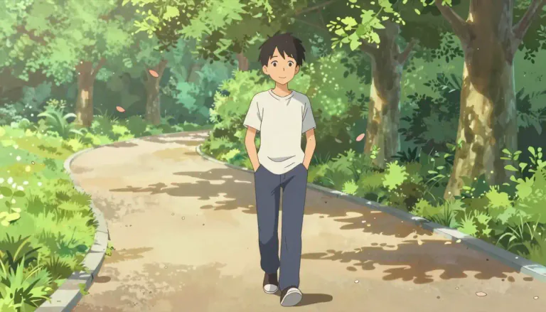 Visual representation of "mosey" - To walk slowly in a relaxed manner.