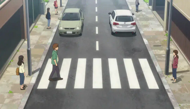 Visual representation of "crosswalk" - A marked part of a road where pedestrians are allowed to cross.