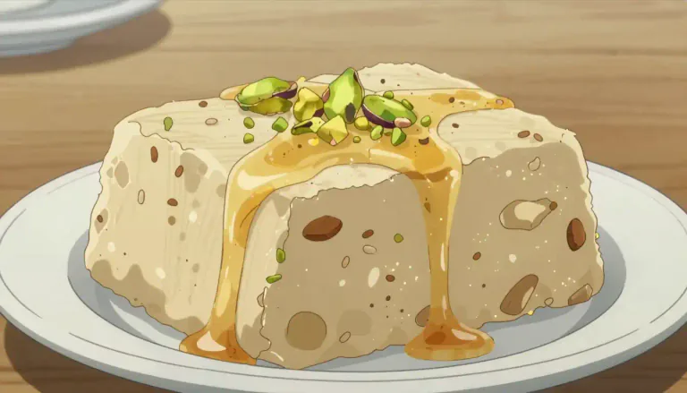 Visual representation of "halva" - A sweet dessert made primarily from ground sesame seeds or nuts, typically mixed with sugar or honey.